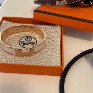 Hermes Gold and White Jewelry Bracelet with Iconic H Design